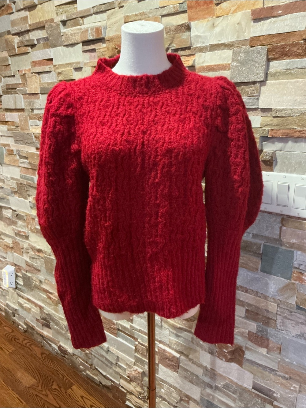 St. Roche Red Textured Knit Sweater with Puffer Sleeves